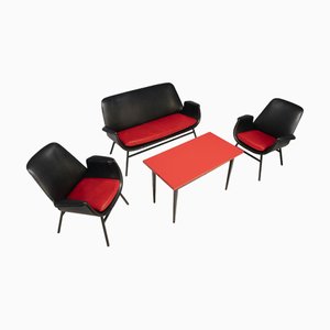 Set da salotto in pelle, anni '60, Cecoslovacchia, set di 4