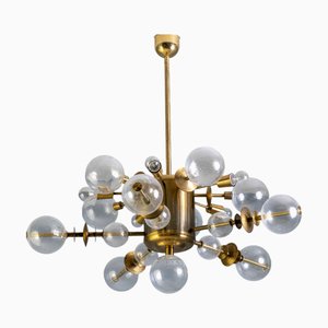 Space Age Brass Chandelier, Czechoslovakia, 1970s