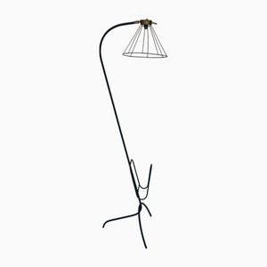 Wrought Iron and Brass Floor Lamp with Magazine Rack, 1960s