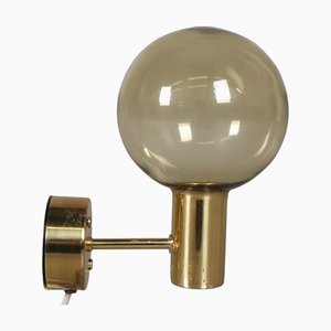 Vintage Wandlampe aus Messing mit Runden Braun Getönten Glasschirmen von Hans-Agne Jakobsson, 1960er