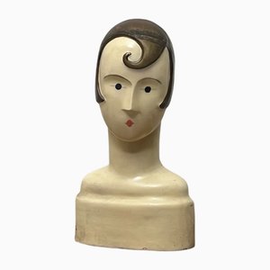 Sculpture Tête Art Déco, 1920s, Papier Mâché