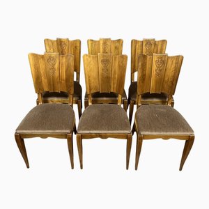 Vintage Art Deco Stühle aus Nussholz mit Fächerförmigen Rückenlehnen, 1930, 6er Set