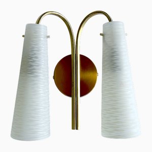Vintage Glass and Brass Sconce from Hillebrand Leuchten, 1950s