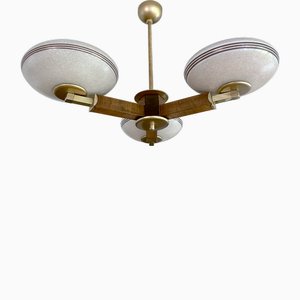 Lampada a sospensione Art Déco in legno e vetro, anni '30