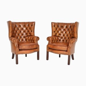 Antike Ohrensessel aus Leder, 1920er, 2er Set