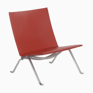 PK22 Stuhl aus Rotem Leder von Poul Kjærholm für Fritz Hansen, 1999