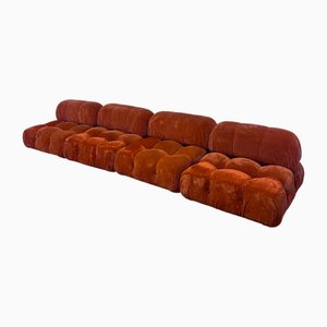 Camaloenda Modular Sofa in Red Velvet by Mario Bellini for B&B Italia, 1970s, Set of 4