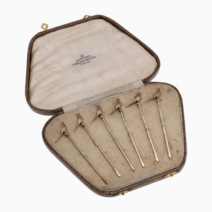 Vintage 20th Century English Silver Pheasant Cocktail Sticks, 1937, Set of 6