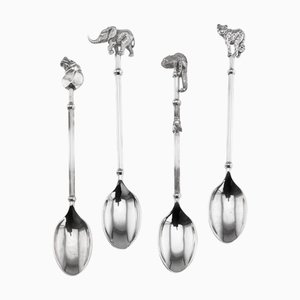 Silberne Kaffeelöffel mit Tiermotiven von Patrick Mavros, 2000er, 4er Set