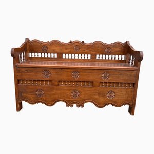 Banc de Rangement en Bois Sculpté, France, 1950