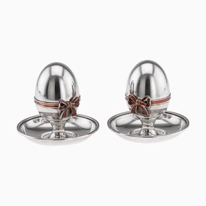 Vintage 20th Century Silver & Enamel Egg Cups from Asprey, Set of 2