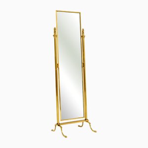 Vintage Neoclassical Brass Cheval Mirror, 1960s