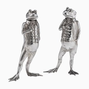 Set di 2 saliera e pepiera a forma di rana in argento, XX secolo, Londra, 1994, set di 2