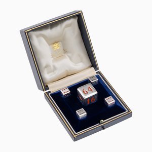 20th Century English Silver & Enamel Backgammon Dice Set from Dunhill, London, 1976, Set of 5