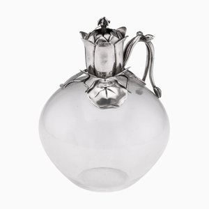 Antique 19th Century Victorian Silver & Clear Glass Claret Jug, 1884