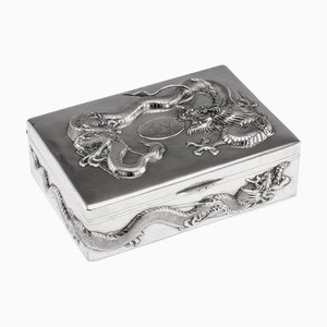 Antique 20th Century Chinese Silver Dragon Cigar Box, Shanghai, Zeewo, 1900s