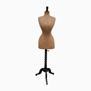 Antique Dress Form with Wasp Waist on Turned Wood Stand