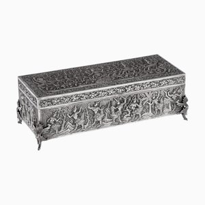 Boîte Pandara Jataka Antique en Argent du 20ème Siècle d'Exportation de Bao Xing, Chine, 1900s