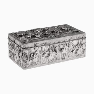 Humidor per sigari antico in argento, Giappone, XX secolo, inizio XX secolo