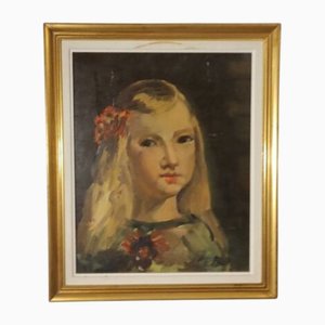 Portrait of Young Girl, 1920s, Oil on Canvas, Framed