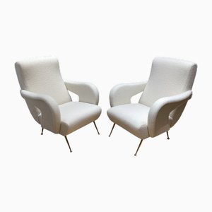 Bouclé Armchairs with Brass Feet in the style of Gigi Radice, 1950s, Set of 2