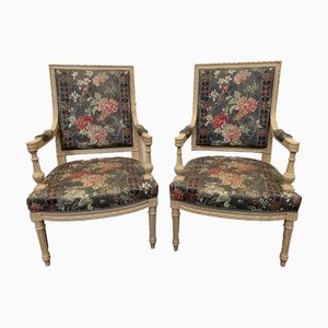 Louis XVI Style Chairs in White Lacquered Beechwood, Set of 2