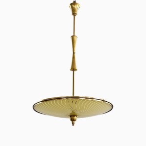 Lámpara colgante UFO italiana de cristal de Murano y latón de Fontana Arte, 1950