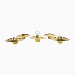 Gold-Plated Ceiling Lamps, 1960s, Set of 5
