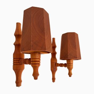 Appliques Murales Vintage en Pin, Suède, 1970s, Set de 2