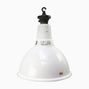 Vintage Industrial White Enamel Pendant Light from Benjamin, UK