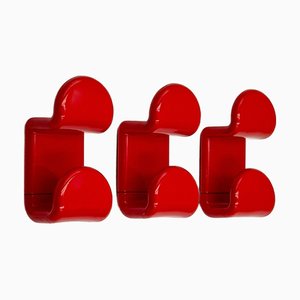 Coat Hooks in Glossy Red by Ambrogio Rossari for Gedy, 1970s, Set of 3