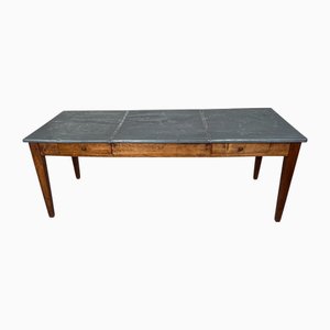French Zinc Topped Dining Table with Two Drawers, 1920s