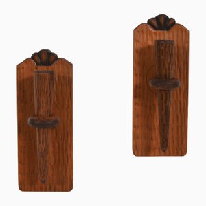 Scandinavian Modern Hand-Carved Wall Candleholders in Pine, 1940s, Set of 2