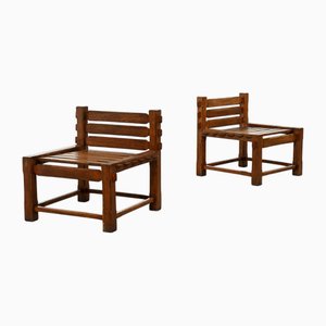 Vintage Brutalist Oak Side Chairs, 1970s, Set of 2