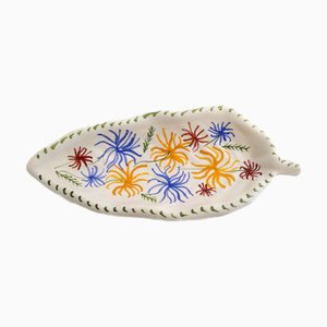 Mid-Century Modern Leaf-Shaped Trinket Dish in Matte Vallauris Earthenware by G. Verboom, 1950s