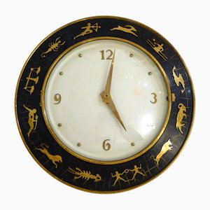 Astrology Wall Clock in Gilded Metal, 1960s