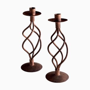 Vintage Kerzenhalter aus Schmiedeeisen, 1920er, 2er Set