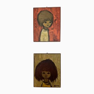 Jaklien Moerman, Portraits, 1970s, Woodblock Prints, Set of 2