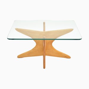 Mesa auxiliar italiana vintage de madera satinada, años 60