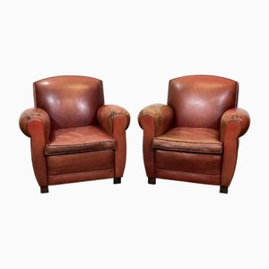 Vintage Leather Club Chairs, 1980s, Set of 2