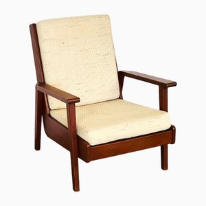 Vintage Scandinavian Armchair in Teak and Beige Textured Upholstery, 1960s