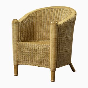 Vintage Italian Boho Rattan Barrel Chair, 1970s