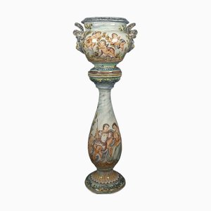 Large Column with Albissola Majolica Vase from Emmebi, 1960, Set of 2