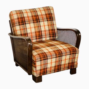 Poltrona vintage in legno curvato e tessuto a scacchi, anni '60