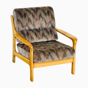 Vintage Armchair in Beech and Geometric Fabric, 1970