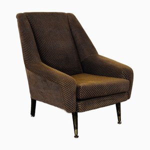 Poltrona vintage in tessuto tweed marrone con gambe svasate, anni '60
