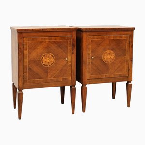 Antique Louis XVI Italian Bedside Tables in Walnut, 1700s, Set of 2