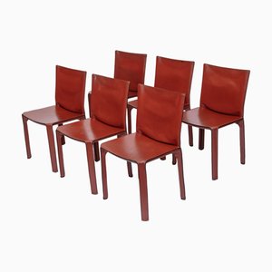 Sillas Cab vintage de cuero de Mario Bellini para Cassina, años 70. Juego de 6