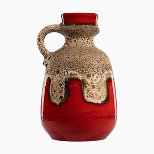 Rote Fat Lava Keramik Bodenvase mit Griff von Dümler & Breiden, Deutschland, 1960er