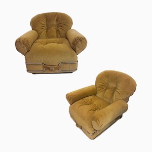 Italian Space Age Armchairs in Mustard Upholstery by Mario Bellini for B&B Italia / C&B Italia, 1970s, Set of 2
